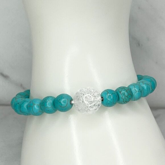 Faux Turquoise Bubble Beaded Stretch Bracelet - Picture 1 of 7